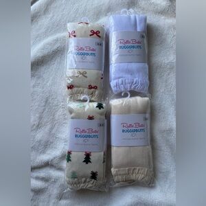 RuffleButts Footless Ruffle Tights in Cream, White & Green Accents